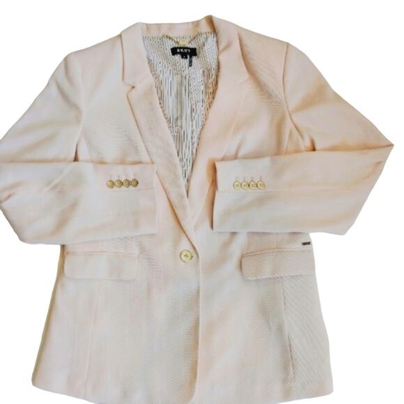 DKNY Blazer Oversized Sz 16 Soft Peach GOLD Buttons Long Jacket Avante Garde NEW - Picture 6 of 14
